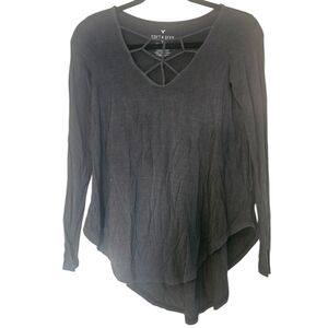 AMERICAN EAGLE Soft n Sexy Grey Cage Front Long Sleeve XXS AE